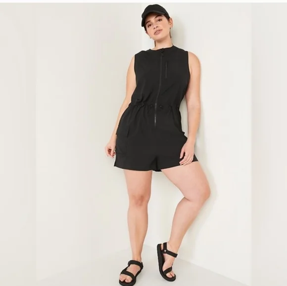 EUC Black Stretchtech Sleeveless Zip-Front Romper - Old Navy 2X - Picture 4 of 9